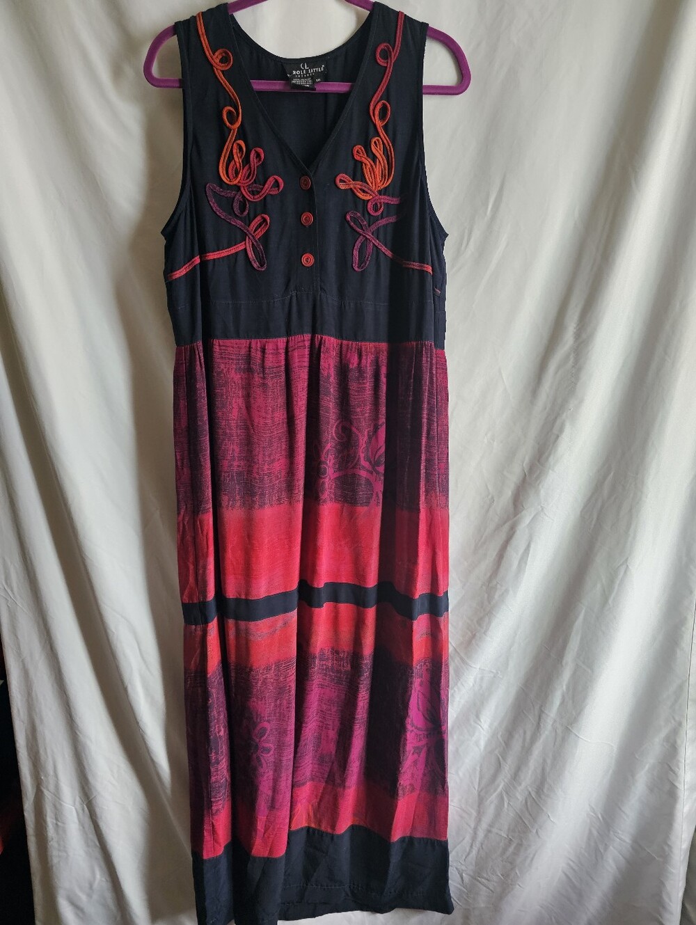 Mystery Brand Sleeveless Maxi Dress in Black and Fuchsia Size 16 Vintage